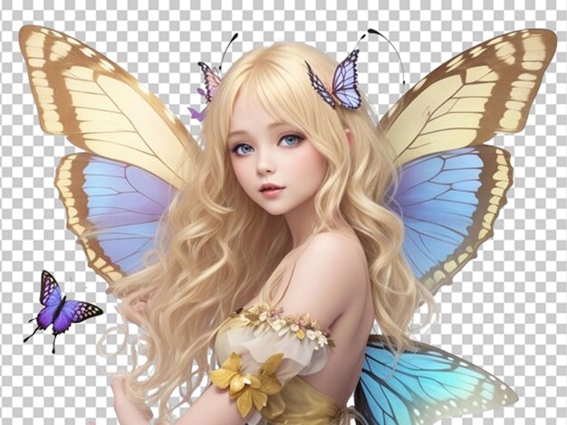 Cute fairy with blonde hair and beautiful wings