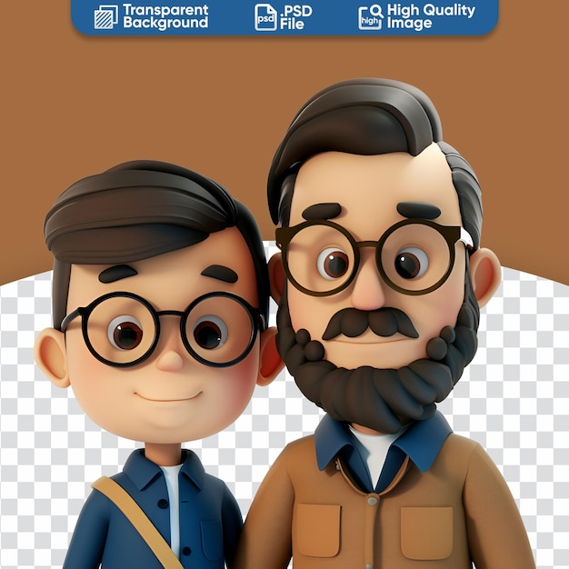 PSD cute family dad and son for paternal day realistic icon illustration 3d render