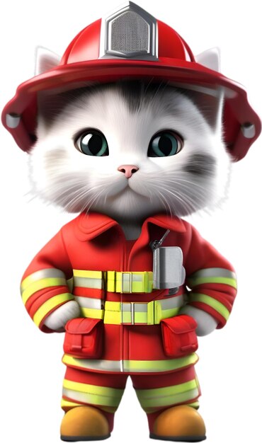 Cute firefighter kitten character design aigenerated