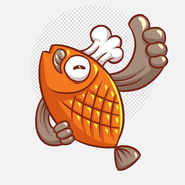 PSD cute fish chef cartoon vector icon illustration animal food icon isolated