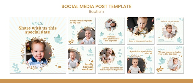 Cute flat design baptism instagram post template