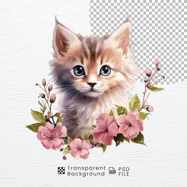 PSD 可愛い花の猫 png