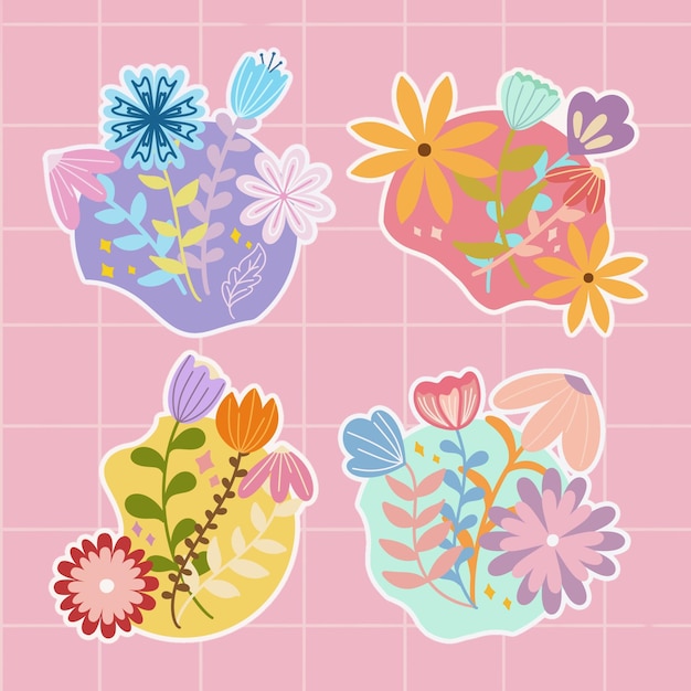 PSD cute floral sticker set