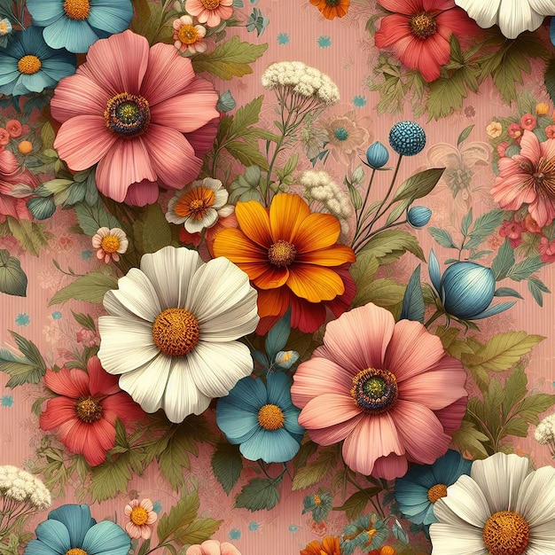 Cute flower on colorful background seamless pattern