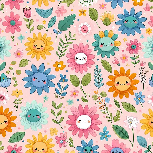 PSD cute flower on colorful background seamless pattern