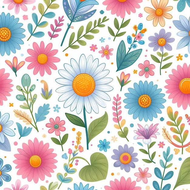 PSD cute flower on colorful background seamless pattern