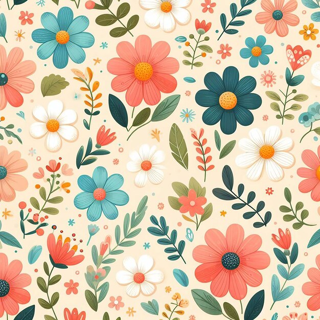 PSD cute flower on colorful background seamless pattern