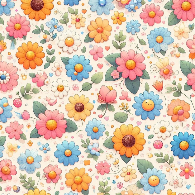 PSD cute flower on colorful background seamless pattern