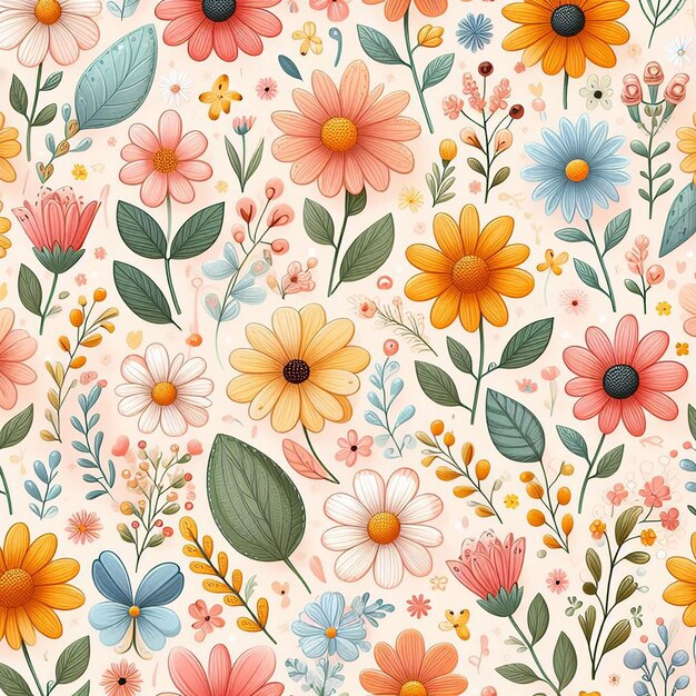 PSD cute flower on colorful background seamless pattern