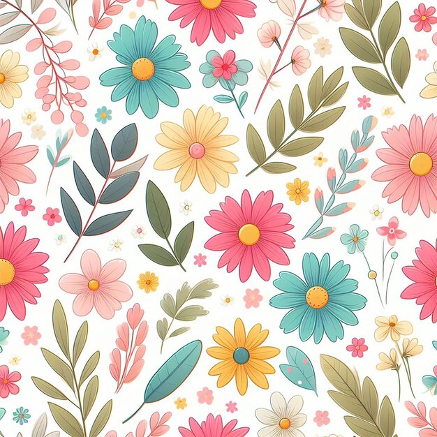 PSD cute flower on colorful background seamless pattern