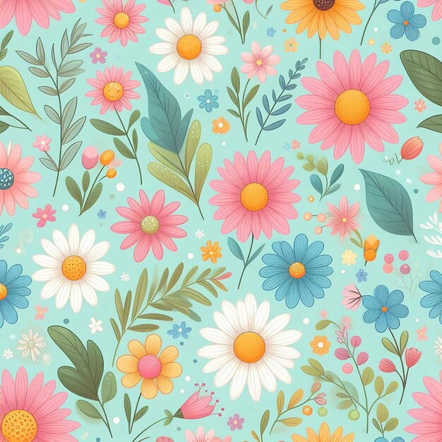 PSD cute flower on colorful background seamless pattern