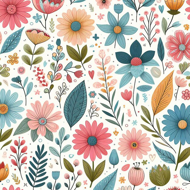 Cute flower on colorful background seamless pattern