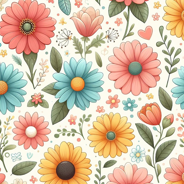 PSD cute flower on colorful background seamless pattern