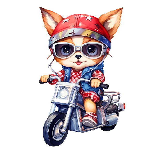 PSD 可愛いフォックス・アメリカン・モーターサイクル・クリパート・イラスト