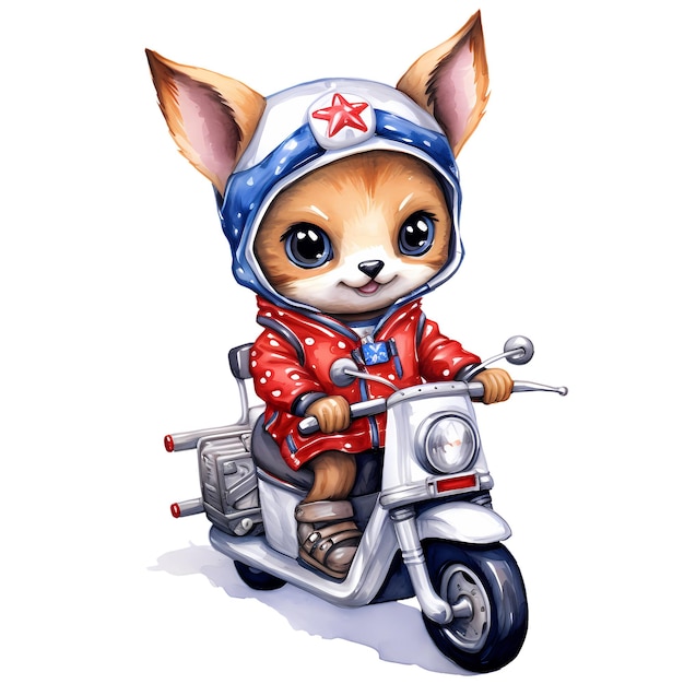 Cute fox american motorcycle clipart illustration