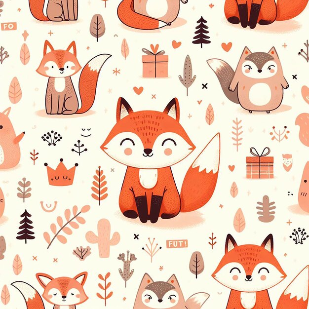 PSD cute fox colorful background seamless pattern