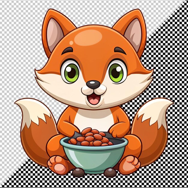 PSD cute fox eating food in bowl