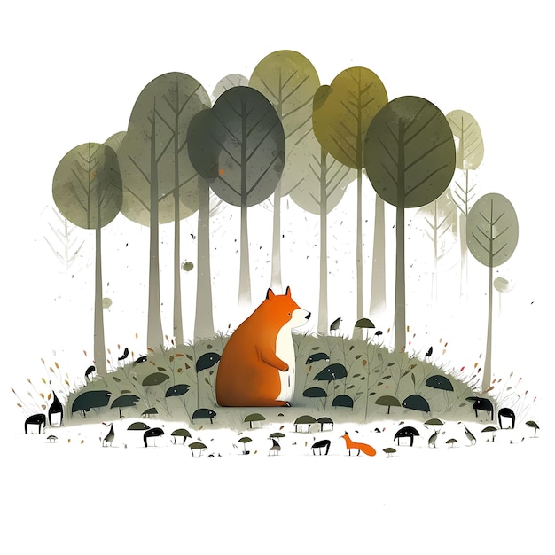 PSD cute fox in the forest 4096px png transparent 300dpi digital tshirt pod clipart book cover wallart