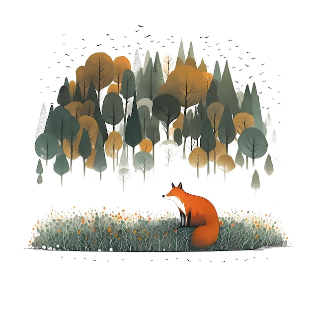 PSD cute fox in the forest 4096px png transparent 300dpi digital tshirt pod clipart book cover wallart