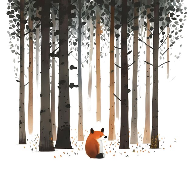 PSD cute fox in the forest 4096px png transparant 300dpi digitaal t-shirt pod clipart boekomslag wallart