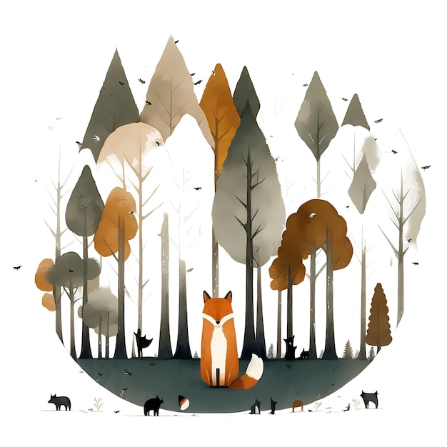 Cute fox in the forest 4096px png transparant 300dpi digitaal t-shirt pod clipart boekomslag wallart