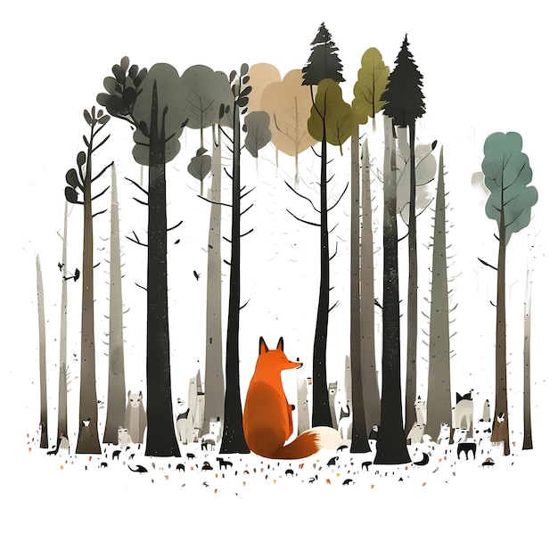 Cute fox in the forest 4096px png transparant 300dpi digitaal t-shirt pod clipart boekomslag wallart