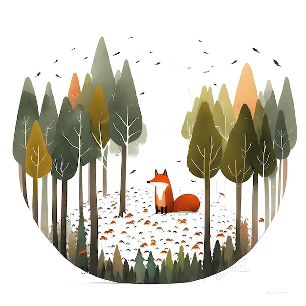 PSD cute fox in the forest 4096px png transparent 300dpi digital tshirt pod clipart okładka książki wallart