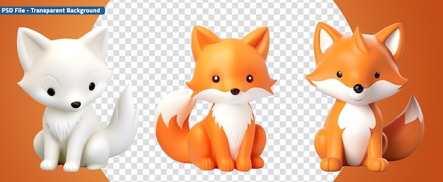 Cute Fox Set in White and Orange 3D Rendered Plastic Bath Toys for Kids