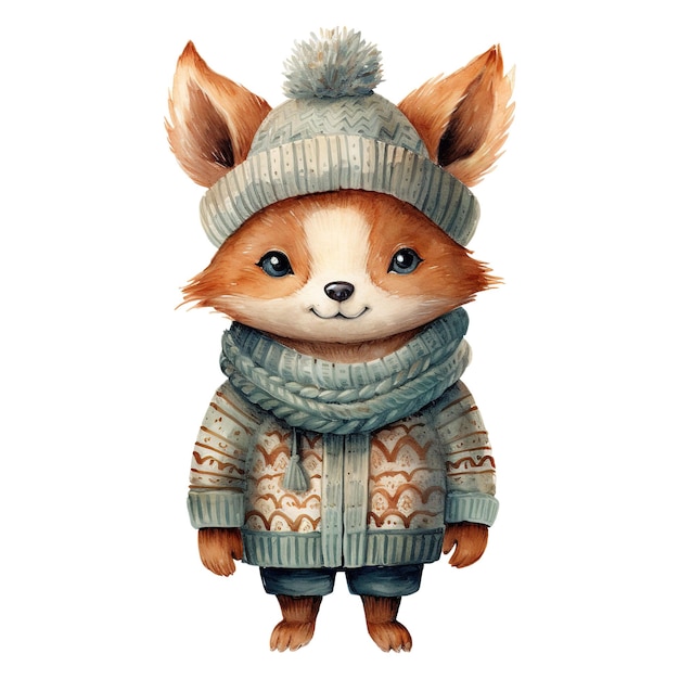 Cute fox wearing a sweater