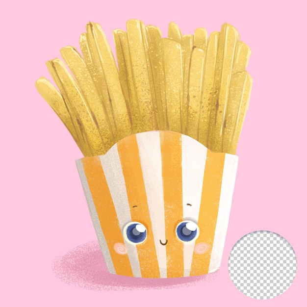 PSD cute french fries isolated on pink background