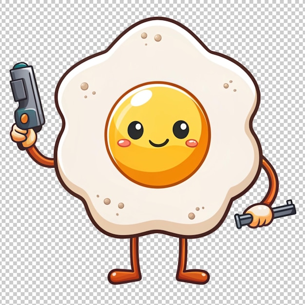 the cute fried egg character shoot with a gun cute isolated on transparent background