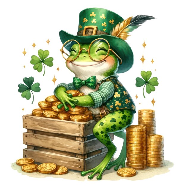 PSD cute frog st. patrick's day clipart illustratie