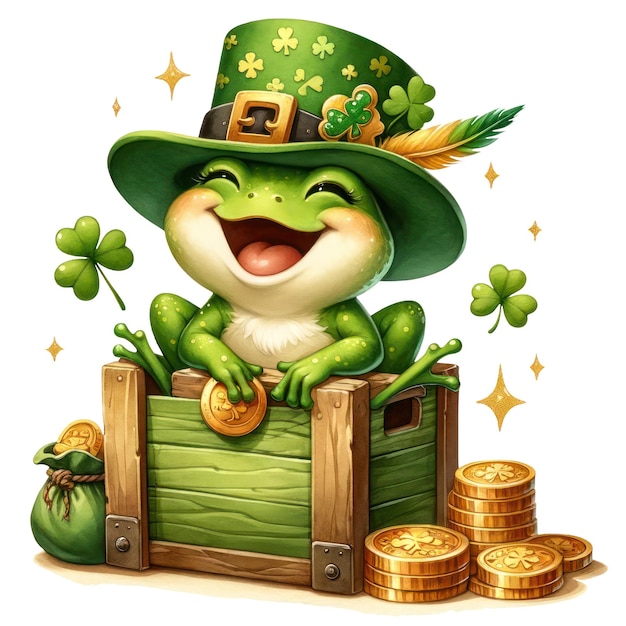 PSD cute frog st. patrick's day clipart illustratie