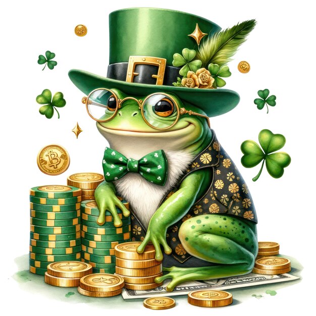 PSD cute frog st patrick's day clipart ilustracja