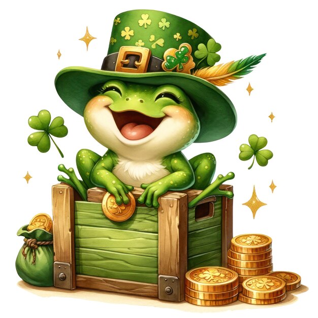 PSD cute frog st patricks day clipart illustration