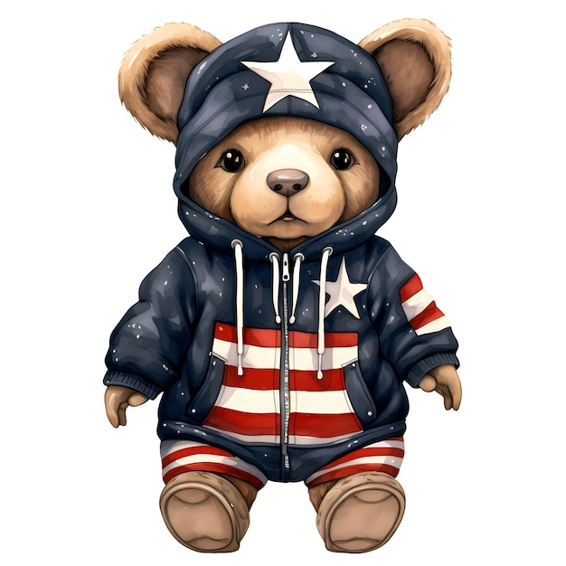PSD Милый смешной медведь, носящий американский флаг