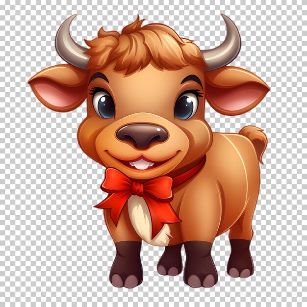 PSD cute funny bull wearing santa hat for christmas illustration