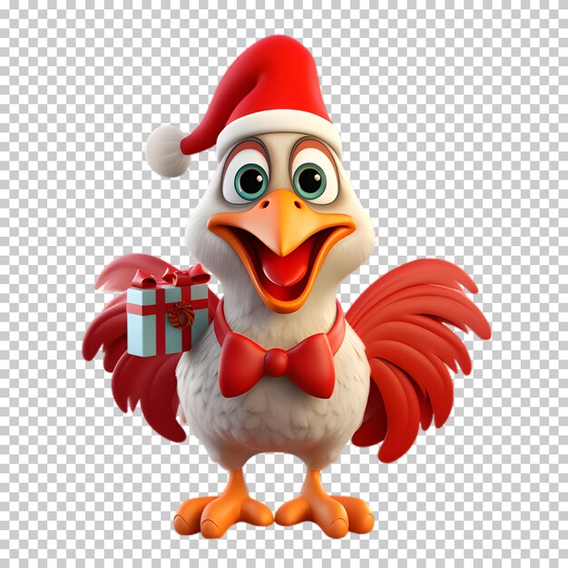 Piccolo pollo divertente che indossa il cappello di babbo natale illustrazione di sfondo trasparente