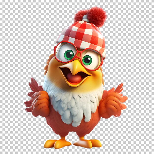 Cute funny chicken wearing santa hat for christmas illustration transparent background