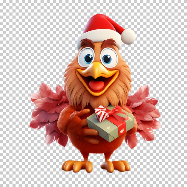 Cute funny chicken wearing santa hat for christmas illustration transparent background