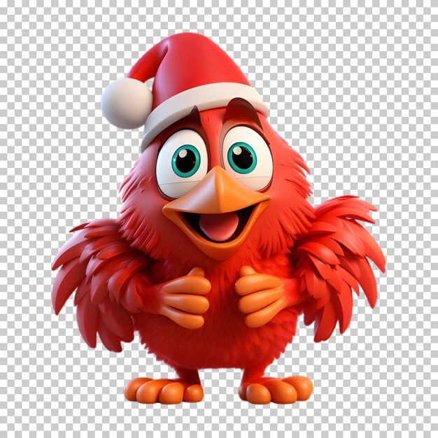 PSD cute funny chicken wearing santa hat for christmas illustration transparent background