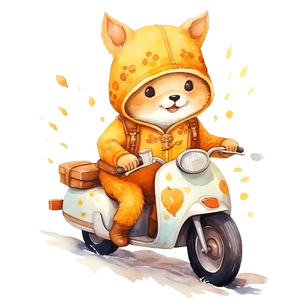 PSD cute funny fox motorcycle clipart illustrazione