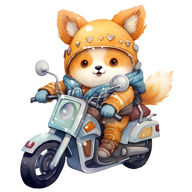 PSD cute funny fox motorcycle clipart illustrazione