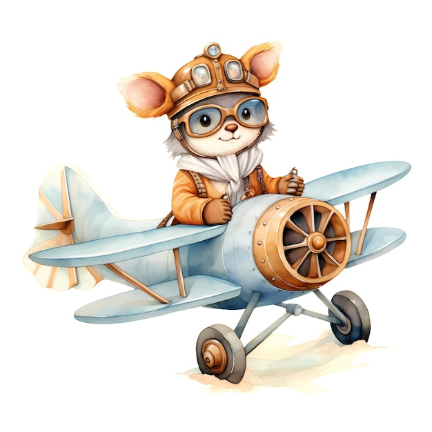 PSD cute funny fox vintage plane clipart illustration