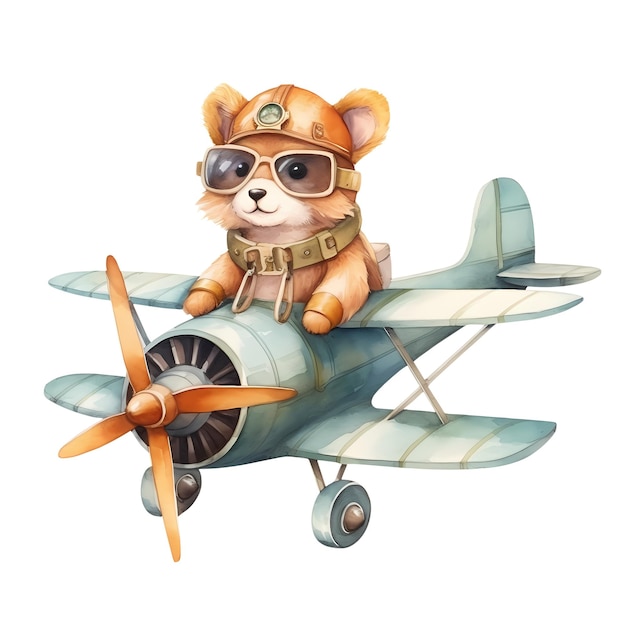 PSD cute funny fox vintage plane clipart illustration