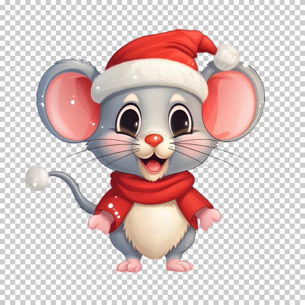 PSD un mouse carino e divertente che indossa il cappello di babbo natale per natale