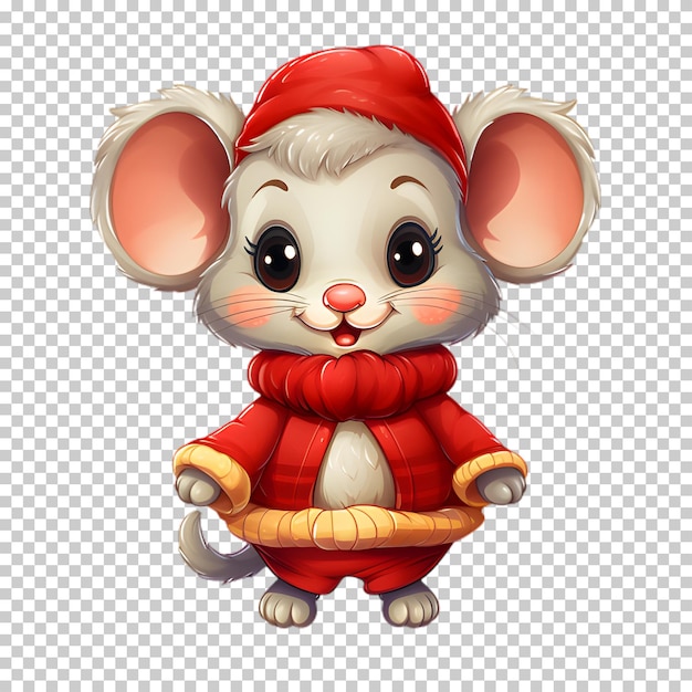 PSD un mouse carino e divertente che indossa il cappello di babbo natale per natale