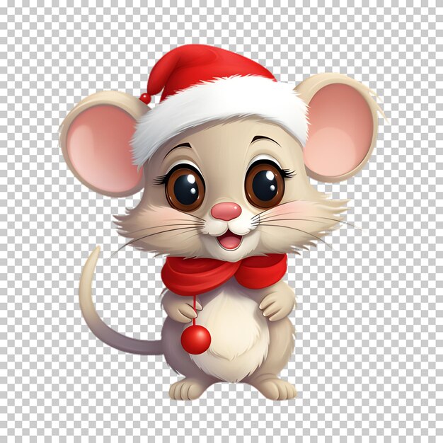 PSD cute funny mouse wearing santa hat for christmas