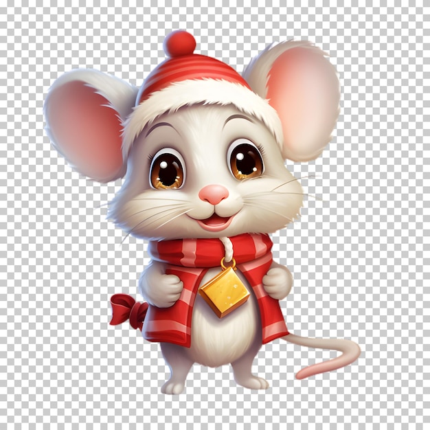 PSD cute funny mouse wearing santa hat for christmas