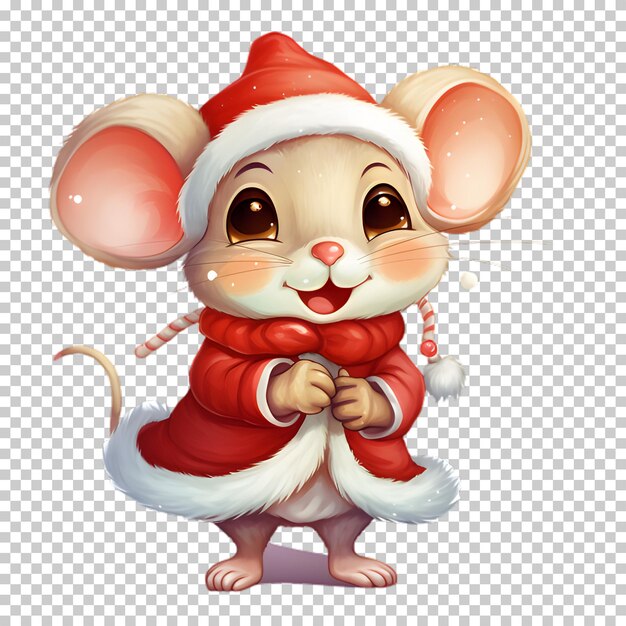 PSD un mouse carino e divertente che indossa il cappello di babbo natale per natale